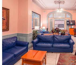 Lounge area at Magnolia Inn in Casco Viejo, Panama City